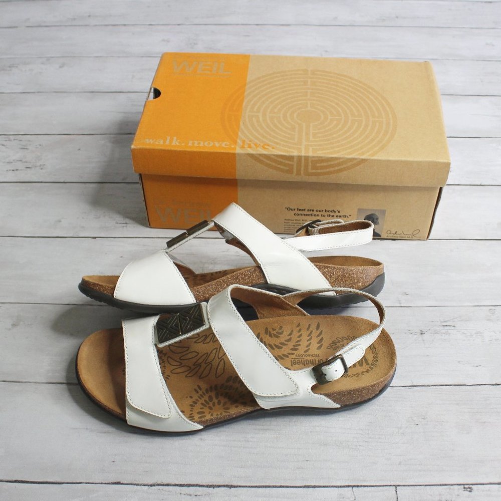 Dr Weil Women's White Leather Sandals Size 10 Orthaheel Shoes